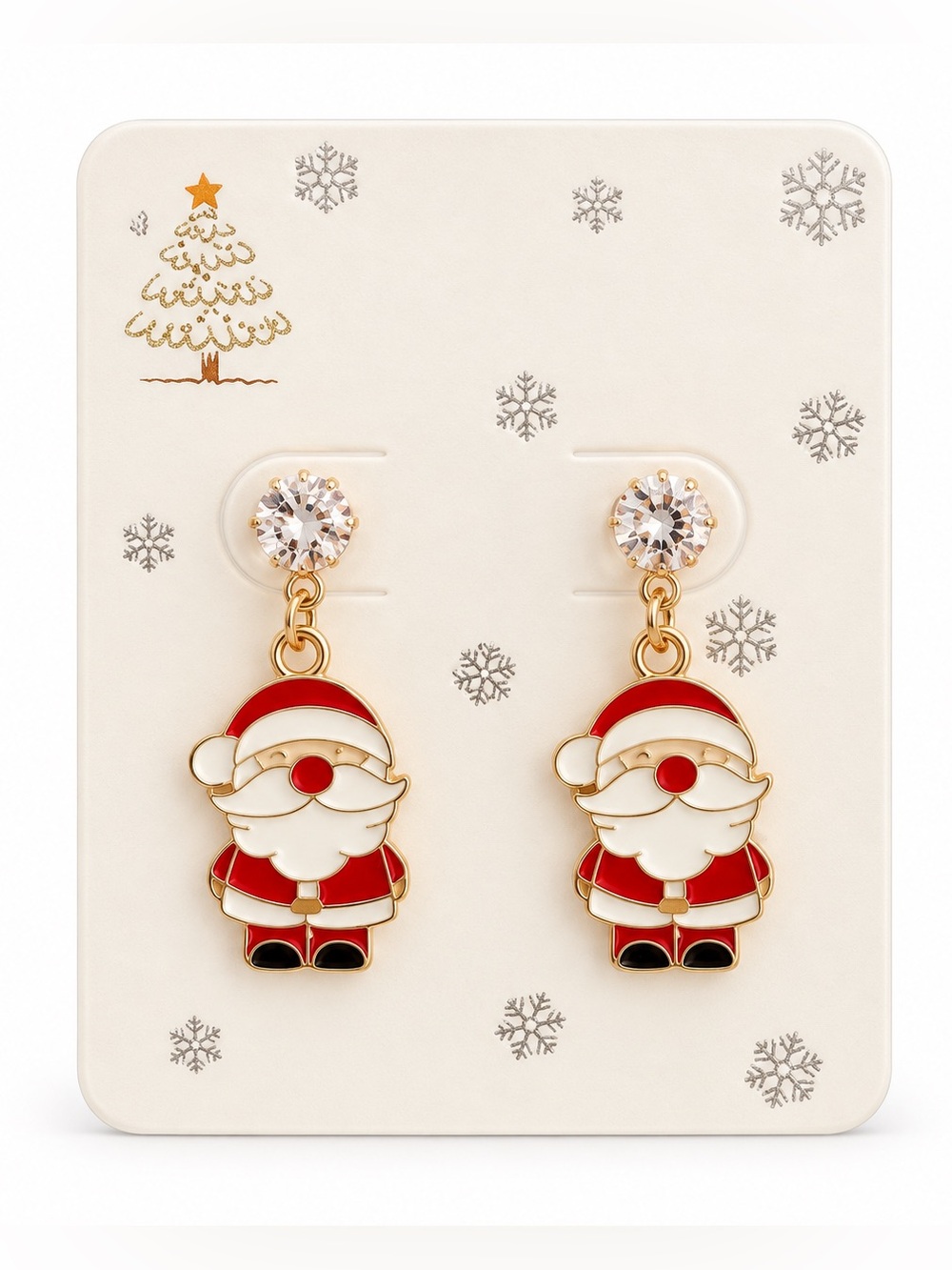 Santa Claus Hat Red Christmas 1.25" Dangling Rhinestone Earrings